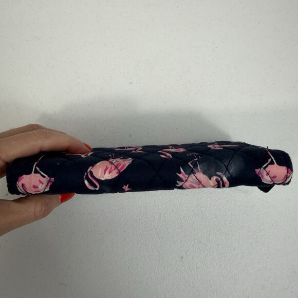 Vera Bradley Flamingo Fiesta Quilted Zip Around Wallet RFID Navy Pink Birds - Picture 6 of 14